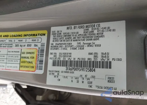 2015 Ford Fusion Titanium z USA, uszkodzony, nr VIN 3FA6P0K95FR125804